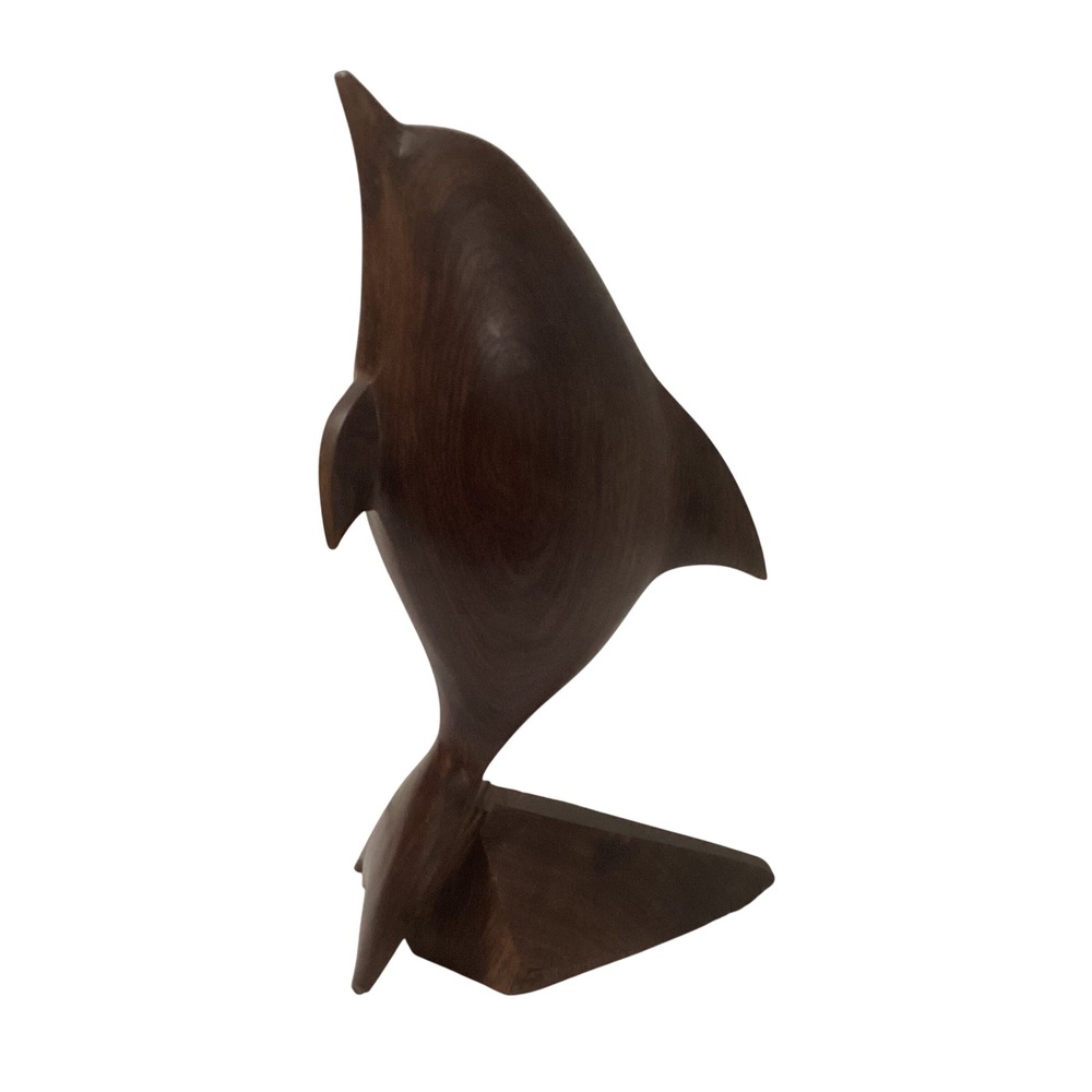Vintage Hand Carved Ironwood Dolphin Sculpture 9.25 Inch Nautical Wood Figurine